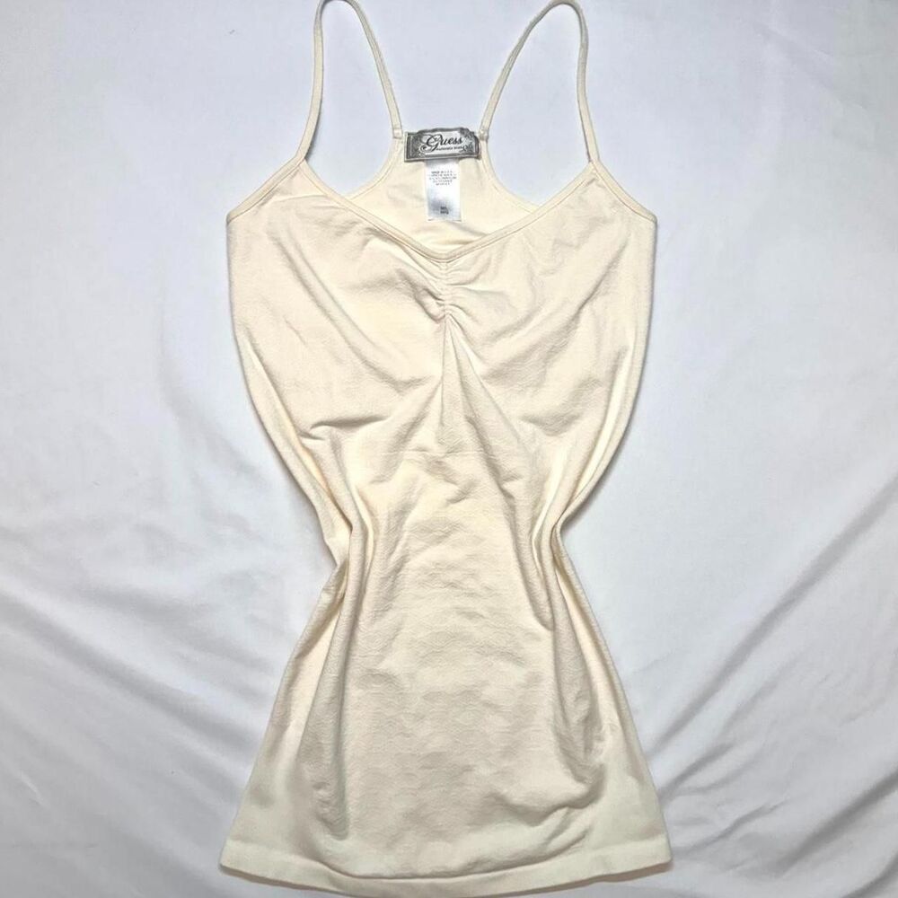 Vintage Y2K Guess Cream Pointelle Rhinestone Cami Cream M/L